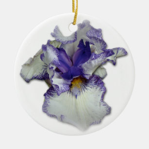 Ornement En Céramique Fleur Iris à fond bleu et blanc