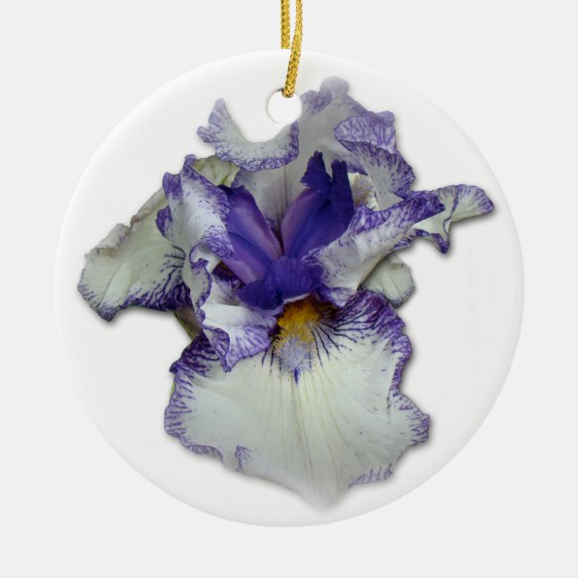 Ornement En Céramique Fleur Iris à fond bleu et blanc (Devant)
