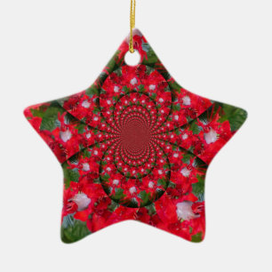 Ornement En Céramique Fleur Rouge Naturelle Blanc Plumes Kaleidoscope Ar