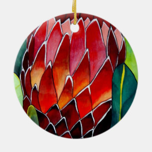 Ornement En Céramique Fleur rouge Protea art original aquarelle