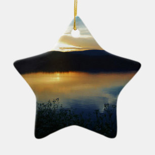Ornement En Céramique Fleur sauvage, coucher de soleil bleu