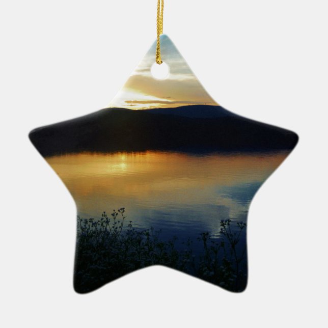 Ornement En Céramique Fleur sauvage, coucher de soleil bleu (Devant)