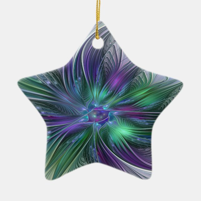 Ornement En Céramique Fleur vert violet Art Abstrait moderne Fractal (Devant)