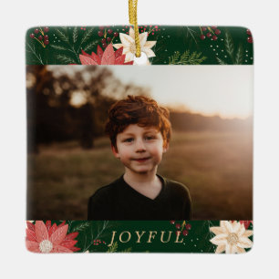 Ornement En Céramique fleurie moderne enfants joyeuse photo de noël