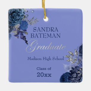 Ornement En Céramique Fleurs bleues violettes   Silver Graduation Keepsa