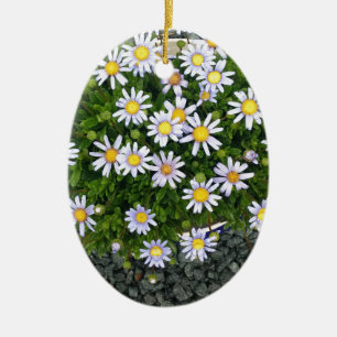 Ornement En Céramique Fleurs de Margarita jaune blanc avec cailloux gris
