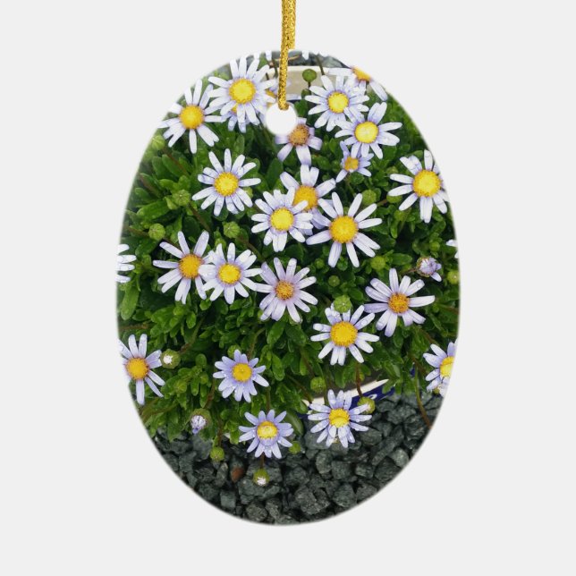 Ornement En Céramique Fleurs de Margarita jaune blanc avec cailloux gris (Devant)