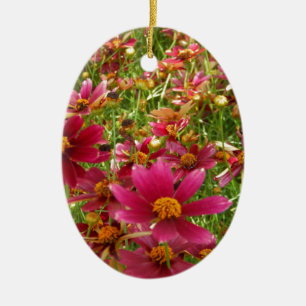 Ornement En Céramique Fleurs de marguerite rose et jaune brillantes