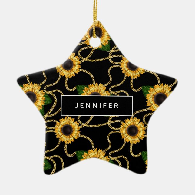 Ornement En Céramique Fleurs de soleil jaunes élégantes Motif élégant su (Devant)