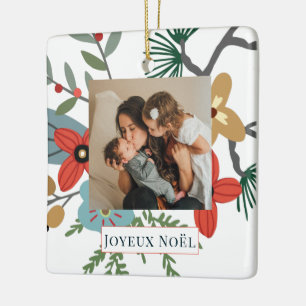 Ornement En Céramique Fleurs d'hiver de Noël Joyeux Noël Photo de vacanc