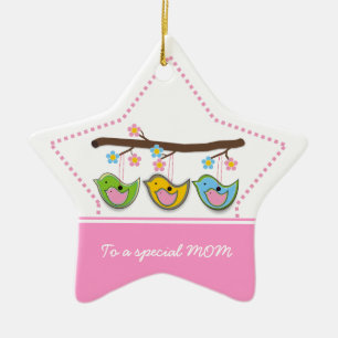 Ornement En Céramique Fleurs d'oiseau mignonne et enceinte Fête des mère