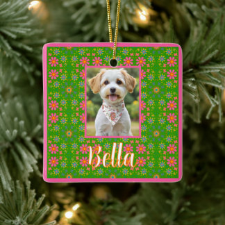 Ornement En Céramique Fleurs rétro Papillons rose jaune bleu orange