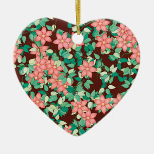 Ornement En Céramique Fleurs roses sur un arrière - plan de chocolat
