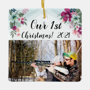 Ornement En Céramique Fleurs tropicales personnalisées XMAS sur Blu