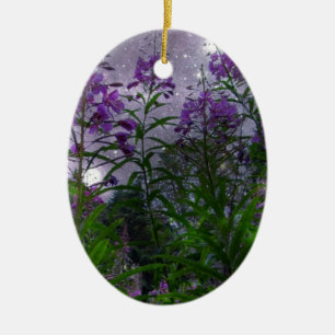 Ornement En Céramique Fleurs Violettes Fantaisie Nocturne