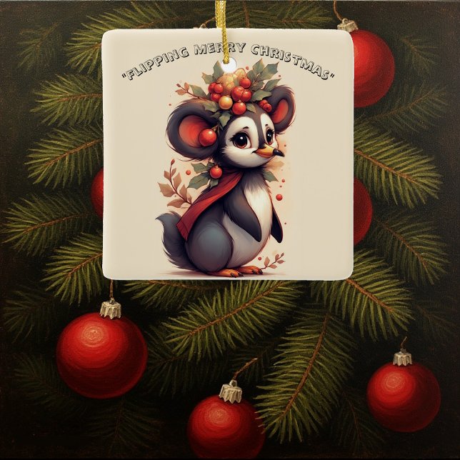 Ornement En Céramique Flipping Flapping Merry Christmas Penguin Quirky  (Flipping Flapping Merry Christmas Penguin Quirky Ceramic Ornament)