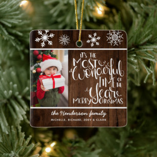 Ornement En Céramique Flocon de neige en bois rustique Joyeux Noël