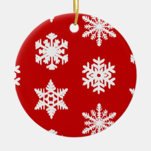Ornement En Céramique Flocons de neige Ikat - Rouge foncé et blanc