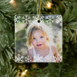 Ornement En Céramique Flocons de neige simples pour photos d'enfants