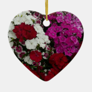 Ornement En Céramique Floral Dianthus blanc, rose et rouge
