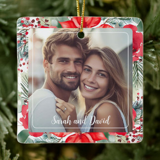 Ornement En Céramique Floral Notre premier Noël Engagé Ornament Photo