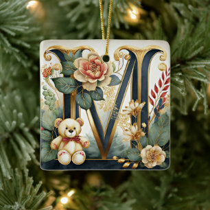 Ornement En Céramique FLoral Teddy Bear lettre M