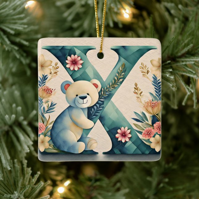 Ornement En Céramique FLoral Teddy Bear lettre X (Arbre)
