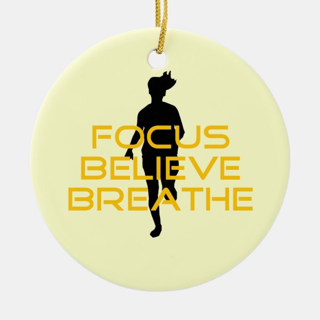 Ornement En Céramique Focus Croire Respirer Jaune Courir Fitness (Devant)