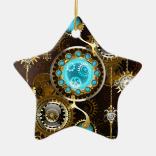 Ornement En Céramique Fond rouillé Steampunk avec verres turquoise