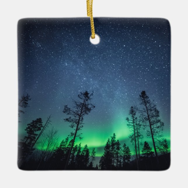 Ornement En Céramique Forêt Northern Lights (Devant)