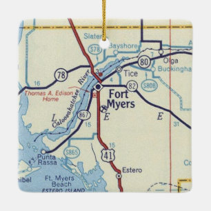 Ornement En Céramique Fort Myers Florida Vintage Map