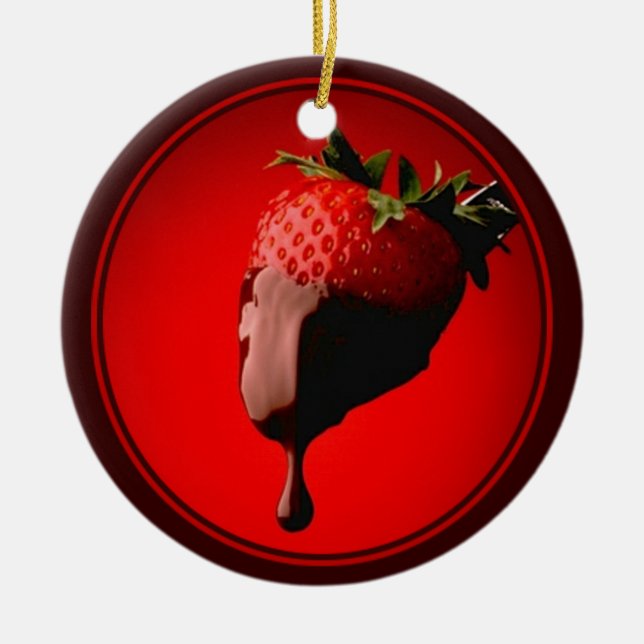 Ornement En Céramique Fraise trempée au chocolat (Devant)