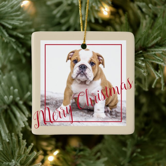 Ornement En Céramique Français Buldog Christmas Custom Holiday Photo (Arbre)