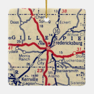 Ornement En Céramique Fredericksburg TX Vintage Map