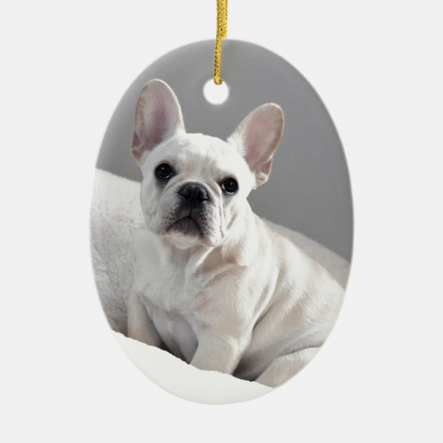 Ornement En Céramique Frenchie crème (Devant)