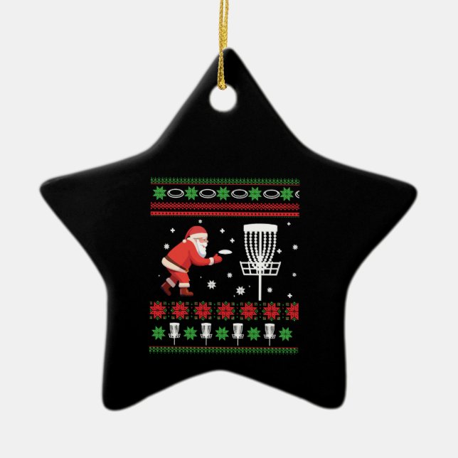 Ornement En Céramique Frisbee Golf Ugly Christmas Sweater (Devant)