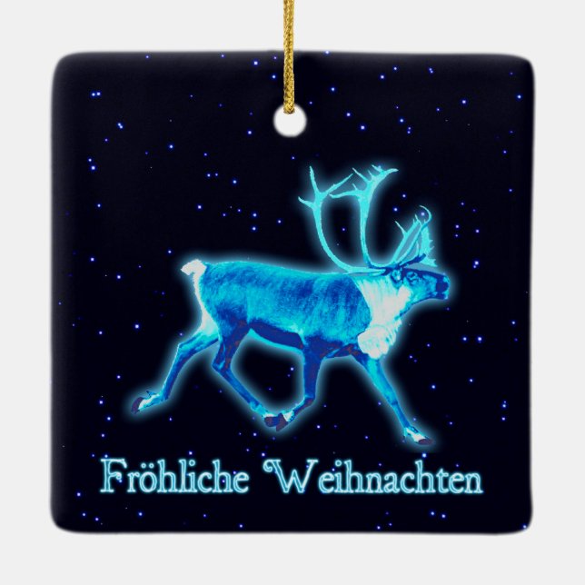 Ornement En Céramique Froehliche Weihnachten - Caribou bleu (rennes) (Dos)
