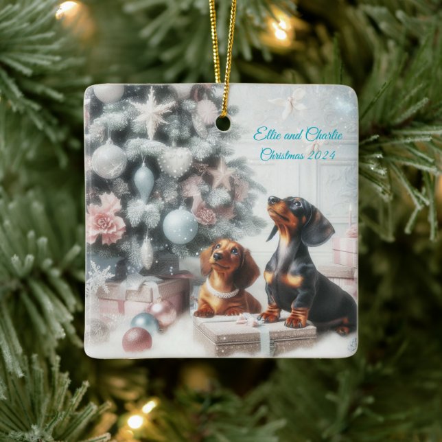Ornement En Céramique Frozen pastel Dachshund Christmas Ornament (Arbre)