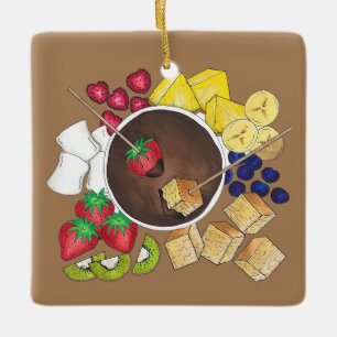 Ornement En Céramique Fruits Fondue Fruit Berries Marshmallow Dessert