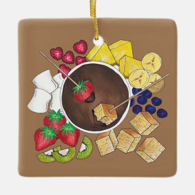 Ornement En Céramique Fruits Fondue Fruit Berries Marshmallow Dessert (Devant)
