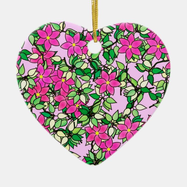 Ornement En Céramique Fucshia fleurs sur un arrière - plan rose pâle (Devant)