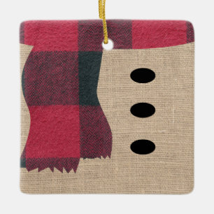 Ornement En Céramique Fun Farmhouse Burlap Snowman Plaid Scarf & Buttes