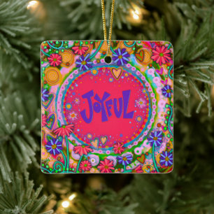 Ornement En Céramique Fun Floral Rose Joyful Joyful Inspirivity
