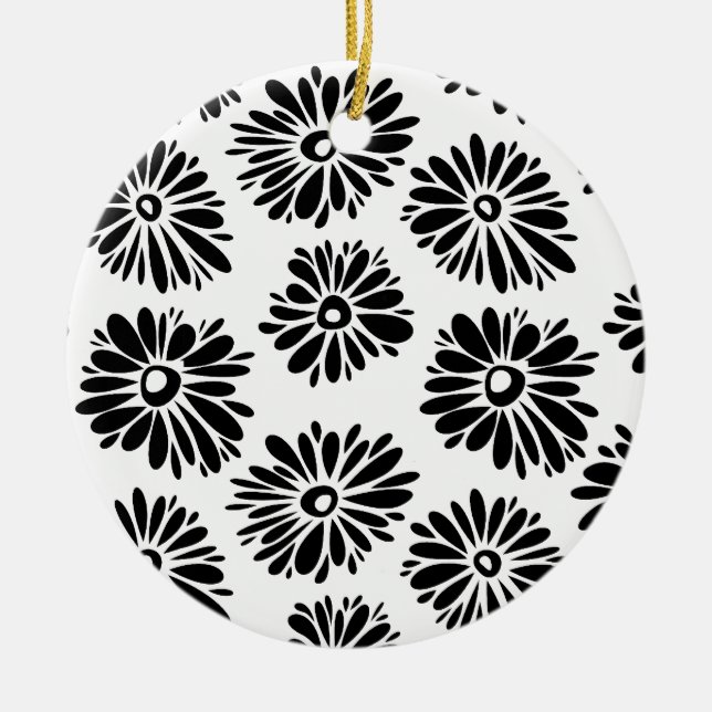Ornement En Céramique Funky Black et blanc floral (Devant)