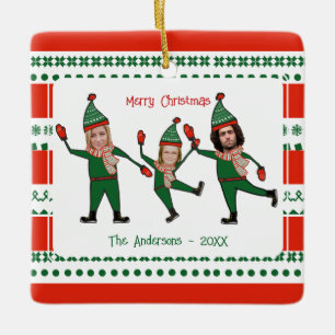 Ornement En Céramique Funky Elf Family Photo Red Green Joyeux Noël