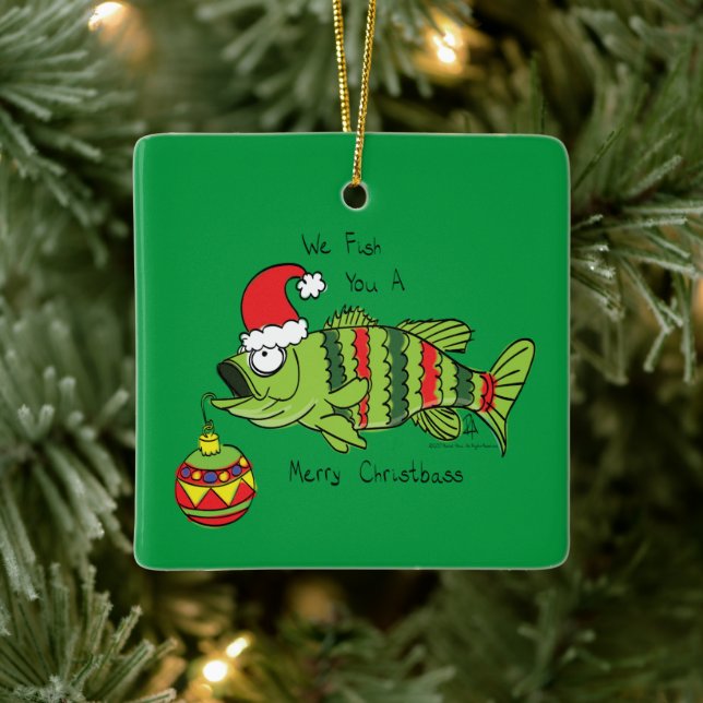 Ornement En Céramique Funky Fishing Christmas Bass Fish Cute Cartoon (Arbre)