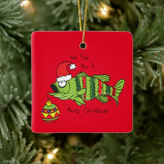 Ornement En Céramique Funky Fishing Christmas Bass Fish Cute Cartoon (Arbre)