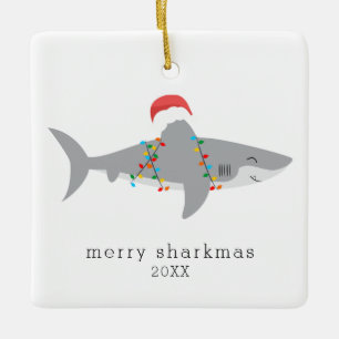 Ornement En Céramique Funky Sharkmas Merry Sharkmas