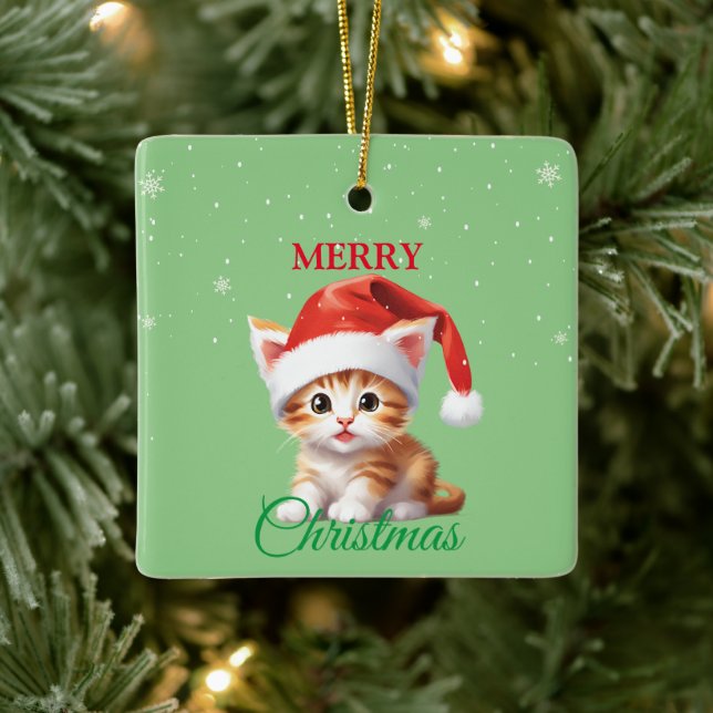 Ornement En Céramique Funny animaux Safari Chat Père Noël Costume de Noë (Arbre)