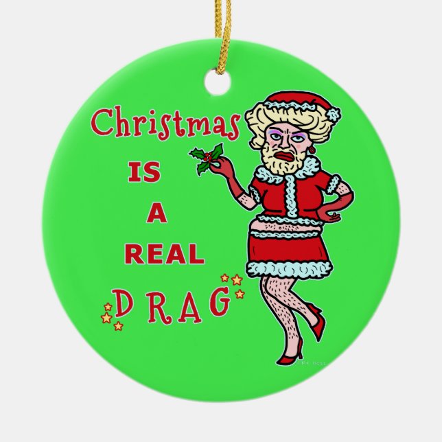 Ornement En Céramique Funny Christmas Bah Humbug Père Noël dans Drag (Devant)